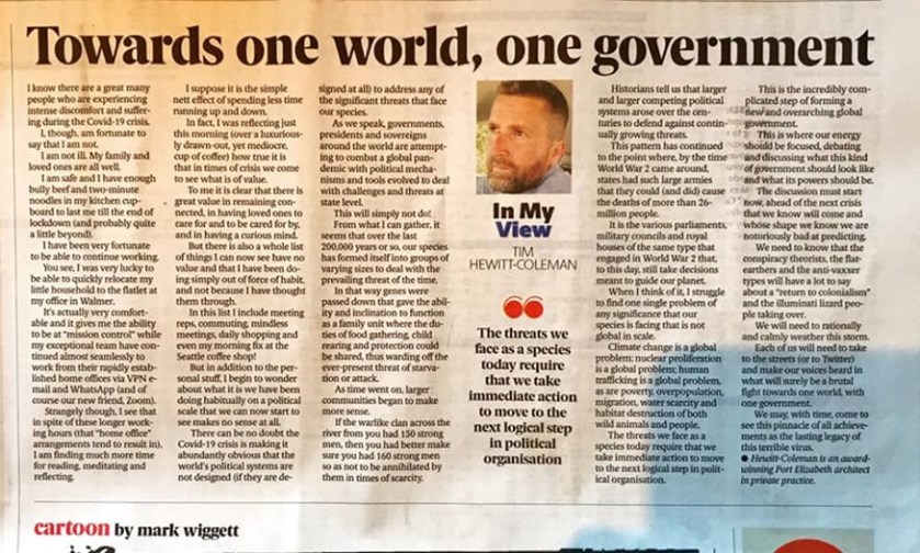 Toward one World, One Goverment 15 April 2020